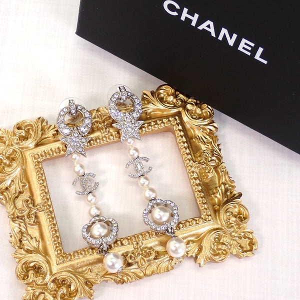 シャネル CHANEL ココマーク カメリア スター C20P刻印 ピアス メタル フェイクパール ラインストーン シルバー レディース【中古】【Aランク】
