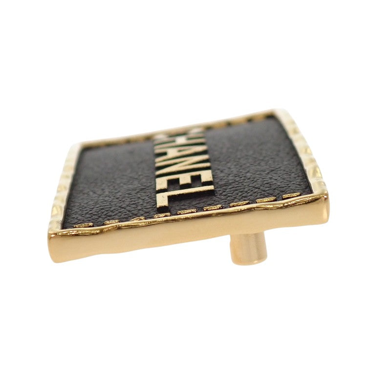 Chanel CHANEL Logo Plate ABA771 Brooch Metal Leather Gold Black Women's【Used】【A Rank】