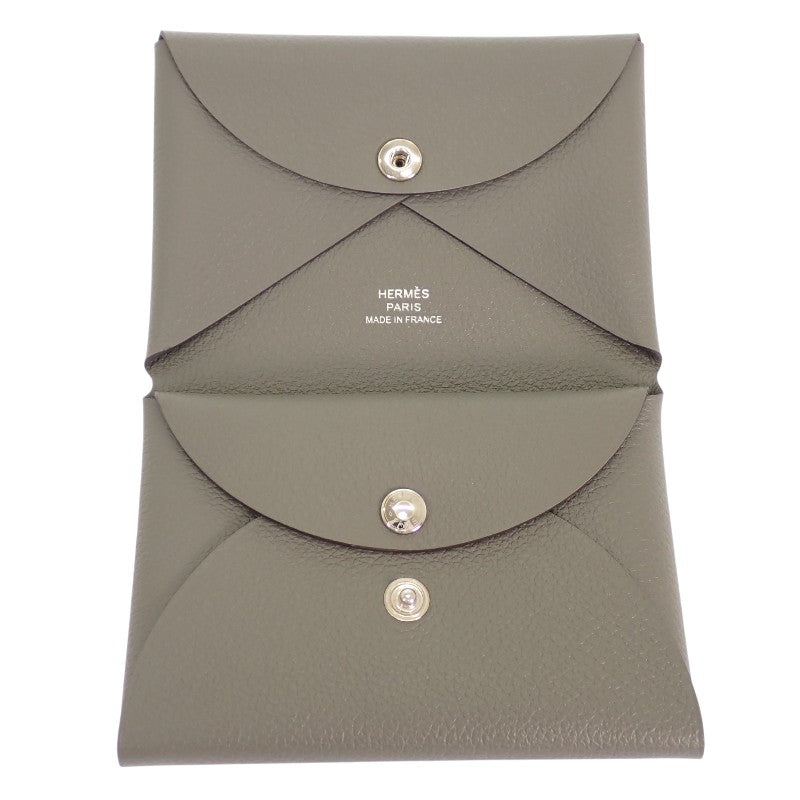 HERMES Calvi Duo H083035CK Coin Purse Evercolor Gray Gris Meyer Women's Men's [Used] [Rank A]