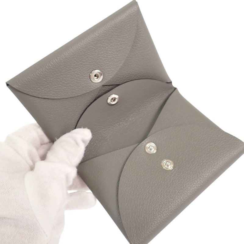 HERMES Calvi Duo H083035CK Coin Purse Evercolor Gray Gris Meyer Women's Men's [Used] [Rank A]
