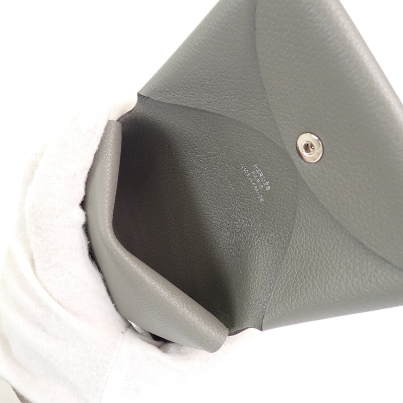 HERMES Calvi Duo H083035CK Coin Purse Evercolor Gray Gris Meyer Women's Men's [Used] [Rank A]