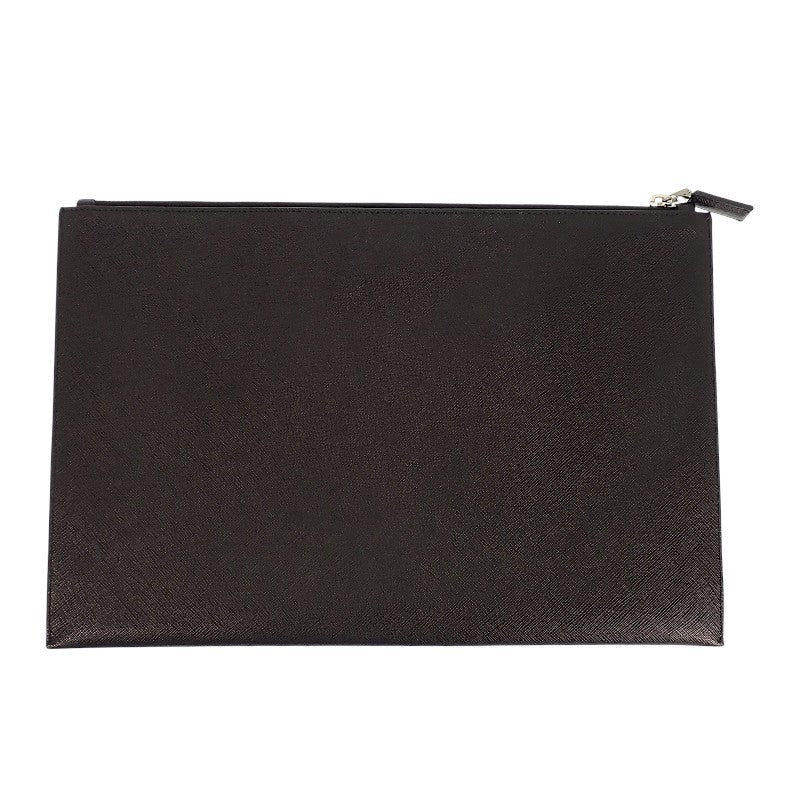 PRADA Saffiano Triangle Logo 2NG001 Clutch Bag Second Bag Saffiano Black Silver Hardware Men's [Used] [AB Rank]