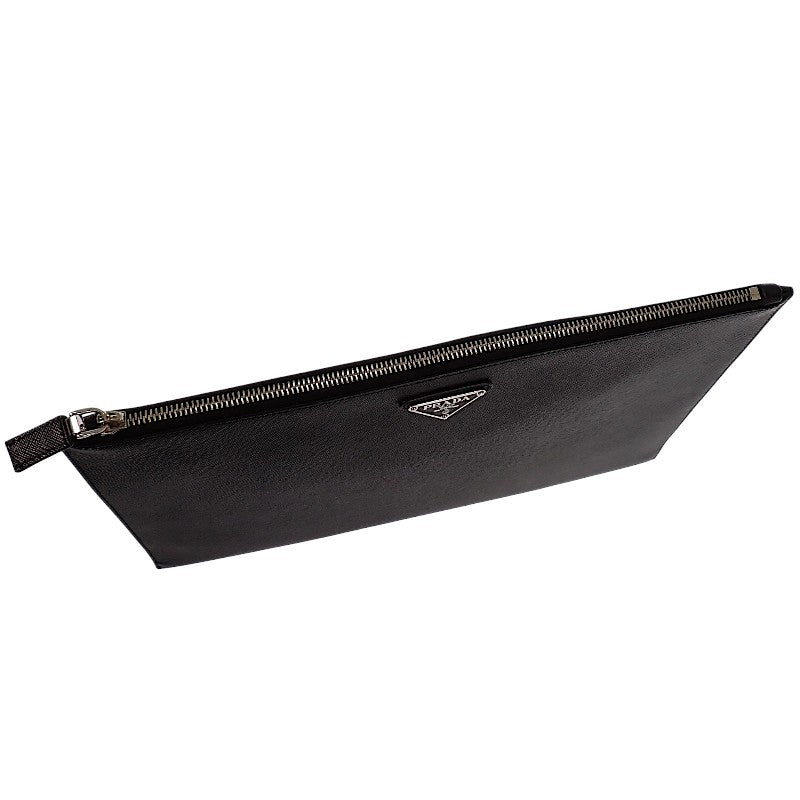 PRADA Saffiano Triangle Logo 2NG001 Clutch Bag Second Bag Saffiano Black Silver Hardware Men's [Used] [AB Rank]