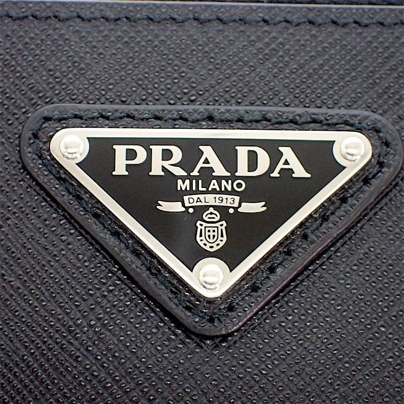 PRADA Saffiano Triangle Logo 2NG001 Clutch Bag Second Bag Saffiano Black Silver Hardware Men's [Used] [AB Rank]