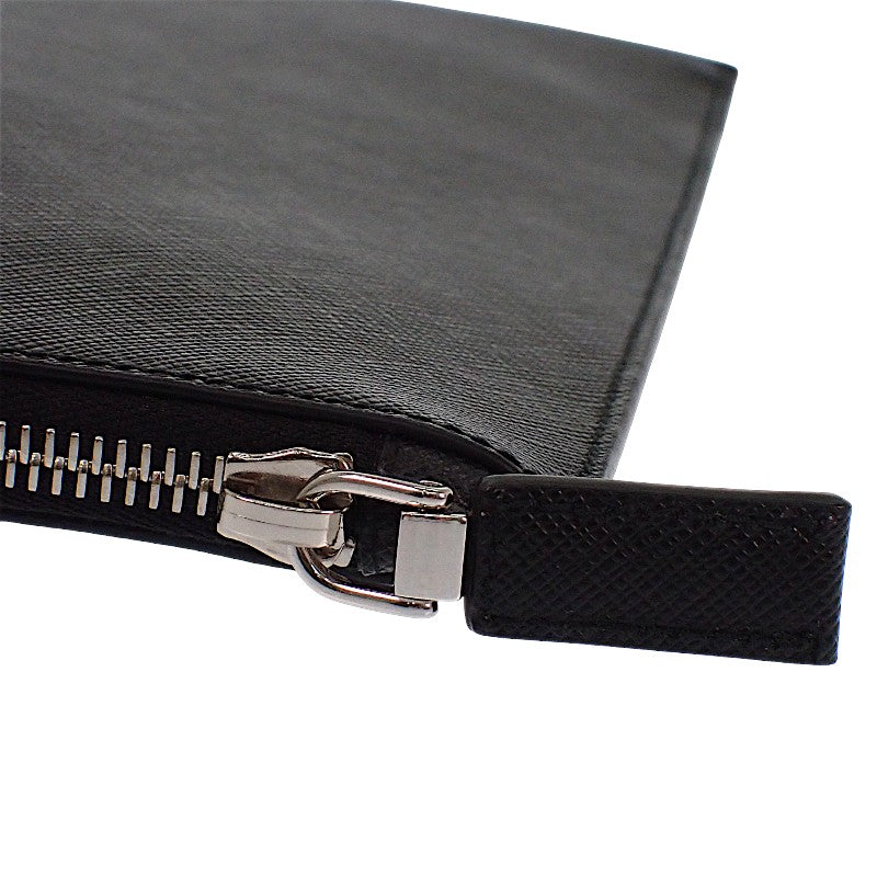 PRADA Saffiano Triangle Logo 2NG001 Clutch Bag Second Bag Saffiano Black Silver Hardware Men's [Used] [AB Rank]