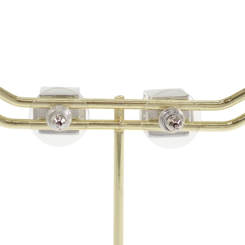 CHANEL CC Cube Square B25C Engraved Earrings Metal Crystal Silver Women's [Used] [AB Rank]