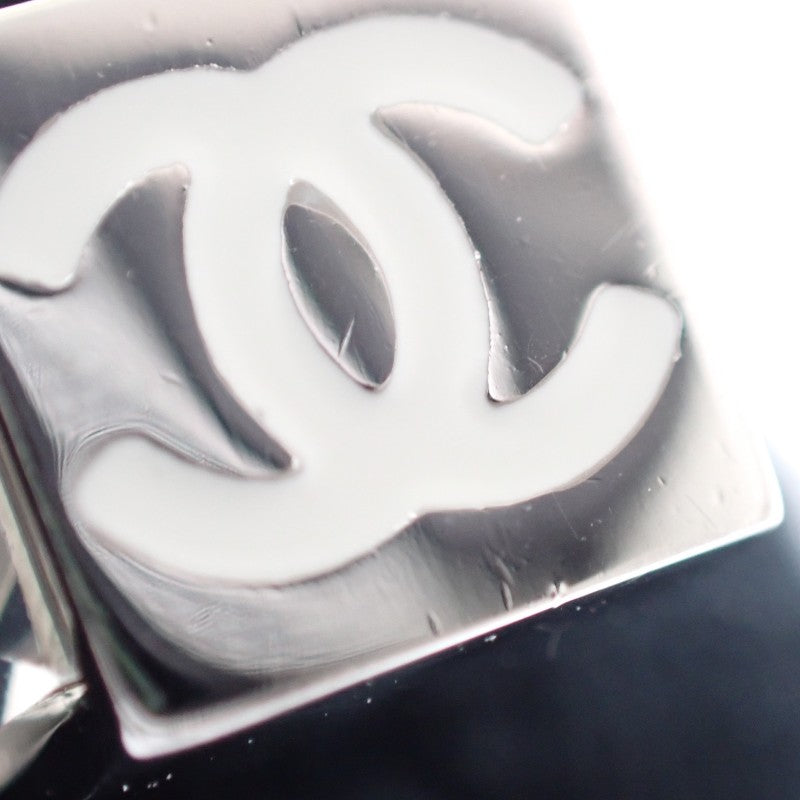 CHANEL CC Cube Square B25C Engraved Earrings Metal Crystal Silver Women's [Used] [AB Rank]