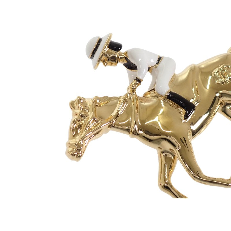CHANEL Coco Mark Horse & Jockey Horse Motif G26C Engraved Brooch Metal Gold Women's