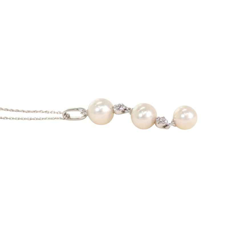 タサキ TASAKI アコヤパール 3連 ネックレス K18ホワイトゴールド アコヤ真珠 ダイヤモンド レディース【中古】【Aランク】