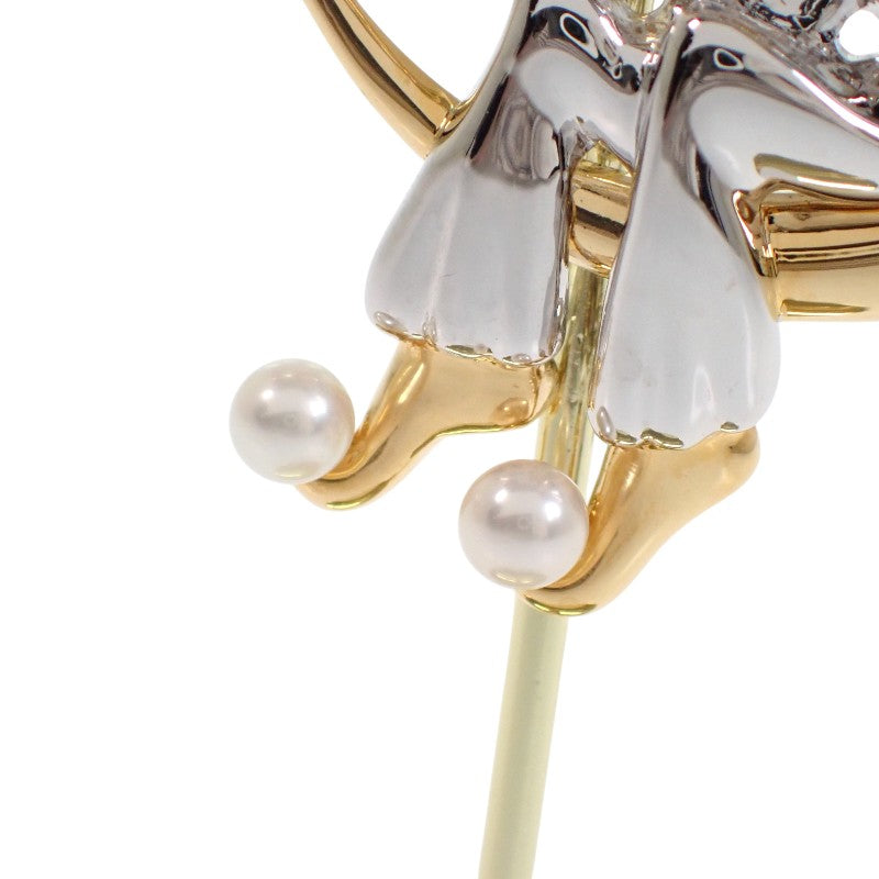 Mikimoto Pierrot Pearl Brooch Silver 925 Akoya Pearl GP Silver Gold Akoya Pearl Women's [Used] [A Rank]