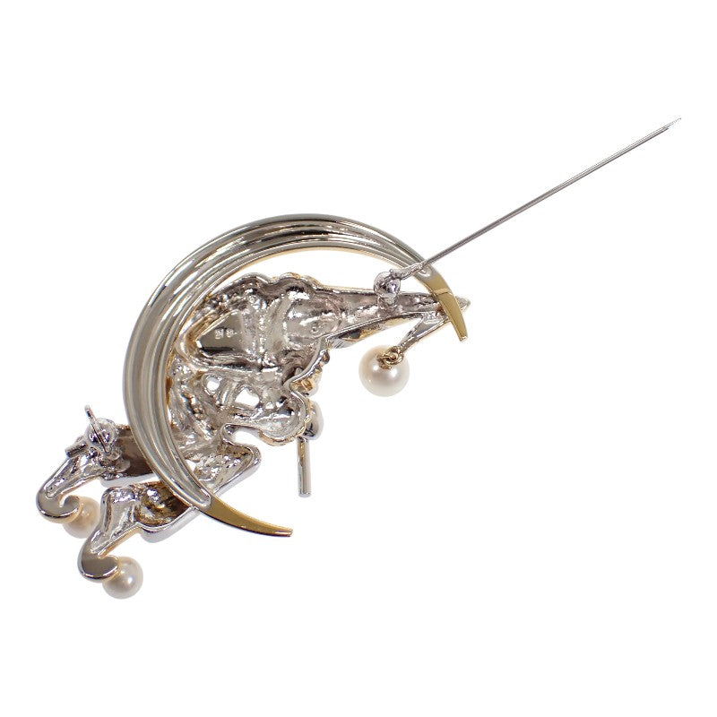 Mikimoto Pierrot Pearl Brooch Silver 925 Akoya Pearl GP Silver Gold Akoya Pearl Women's [Used] [A Rank]