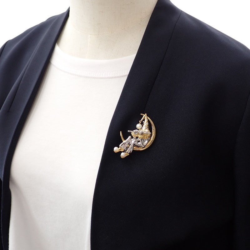 Mikimoto Pierrot Pearl Brooch Silver 925 Akoya Pearl GP Silver Gold Akoya Pearl Women's [Used] [A Rank]