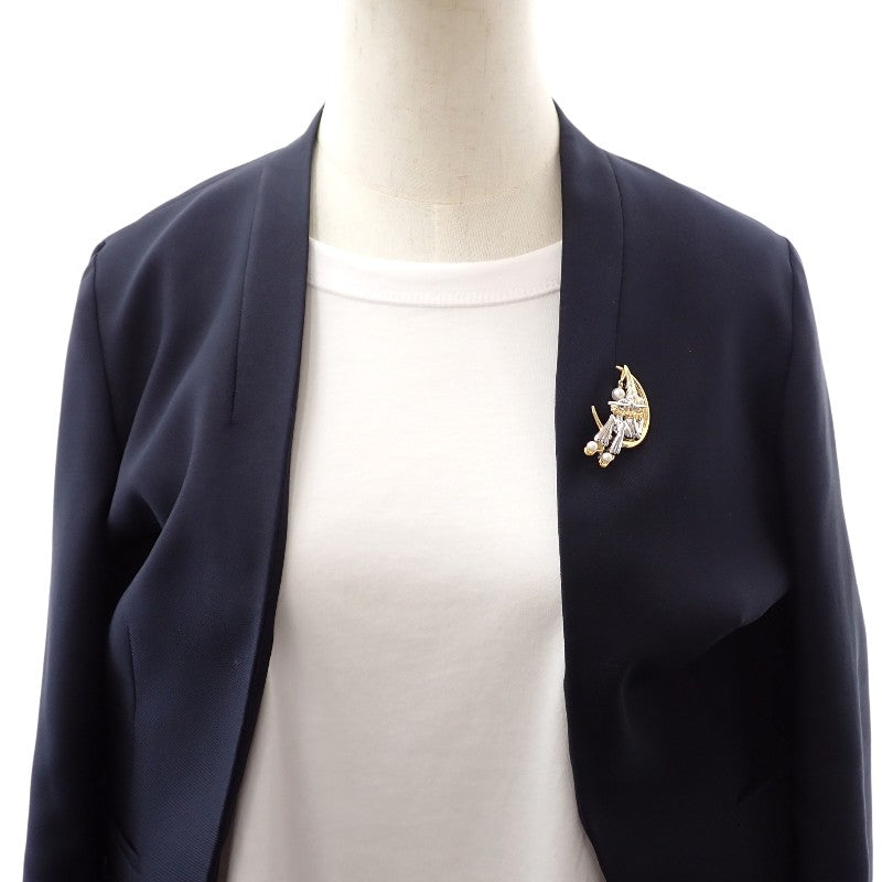 Mikimoto Pierrot Pearl Brooch Silver 925 Akoya Pearl GP Silver Gold Akoya Pearl Women's [Used] [A Rank]