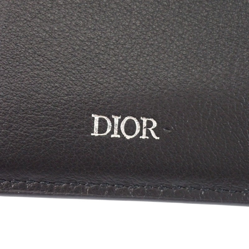 Christian Dior Compact Wallet Logo Embroidery Bifold Wallet Leather Black Men's【Used】【AB Rank】