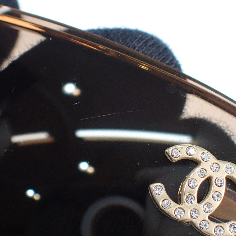 CHANEL Half-Rimless Coco Mark Eyewear 4104-B Sunglasses GP Rhinestone Gold Brown 62□15 120 Women's [Used] [AB Rank]