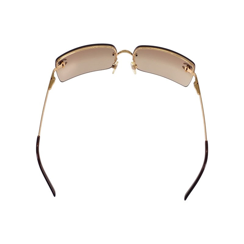 CHANEL Half-Rimless Coco Mark Eyewear 4104-B Sunglasses GP Rhinestone Gold Brown 62□15 120 Women's [Used] [AB Rank]