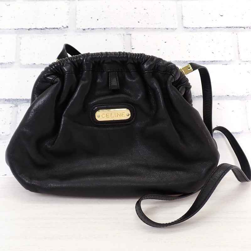 セリーヌ CELINE がま口ショルダー オールド ヴィンテージ ショルダーバッグ レザー ブラック ゴールド金具 レディース【中古】【ABランク】