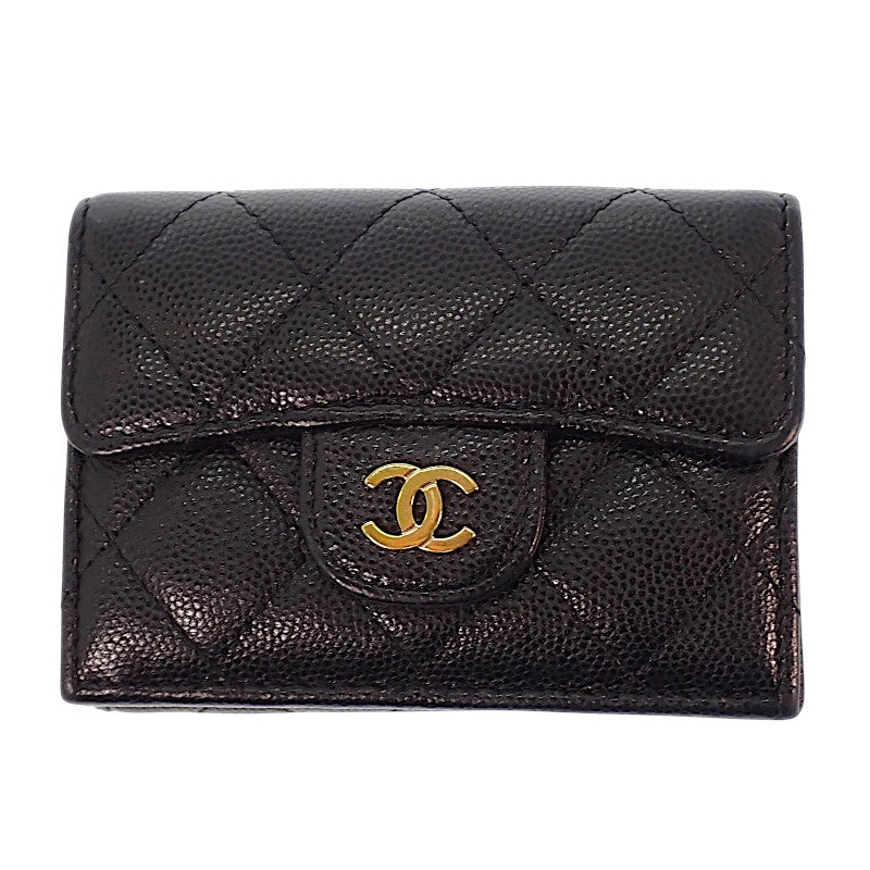 シャネル CHANEL クラシック スモール フラップ ウォレット AP0230 三つ折り財布 キャビアスキン ブラック ゴールド金具 レディース【中古】【ABランク】