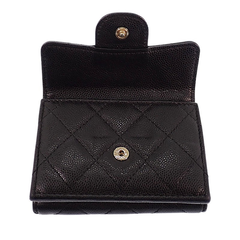 シャネル CHANEL クラシック スモール フラップ ウォレット AP0230 三つ折り財布 キャビアスキン ブラック ゴールド金具 レディース【中古】【ABランク】