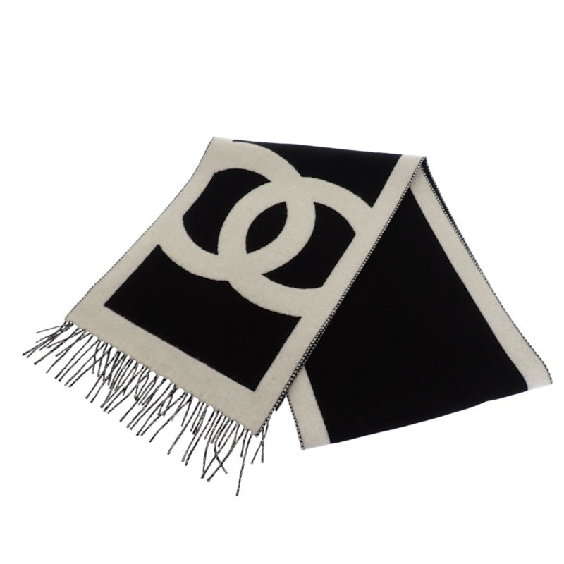 シャネル CHANEL ココマーク カシミヤスカーフ AAB837-B23679-U8050 マフラー カシミヤ ブラック ホワイト レディース【中古】【Aランク】
