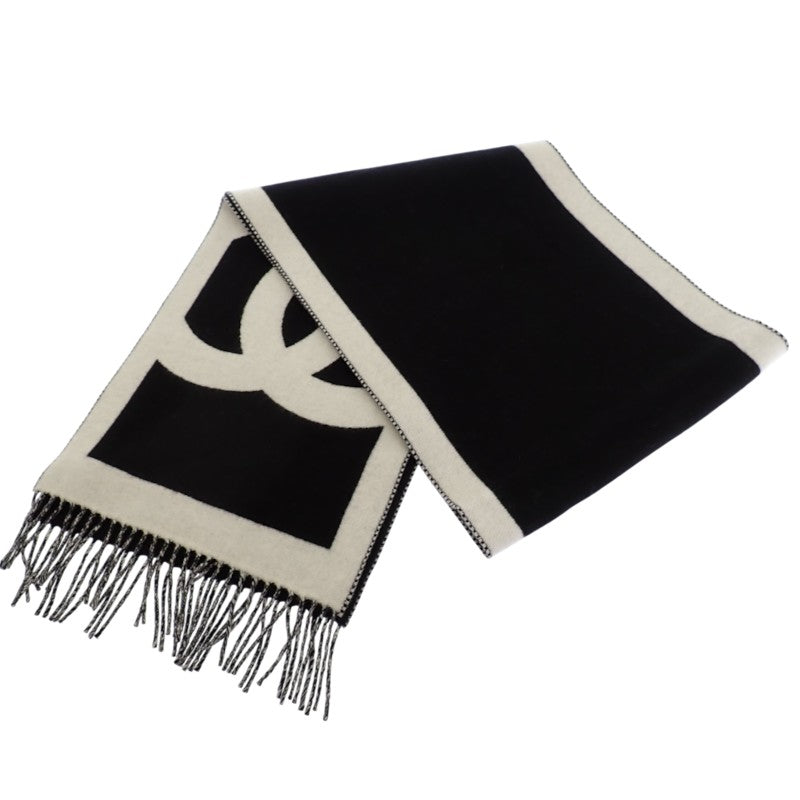 シャネル CHANEL ココマーク カシミヤスカーフ AAB837-B23679-U8050 マフラー カシミヤ ブラック ホワイト レディース【中古】【Aランク】