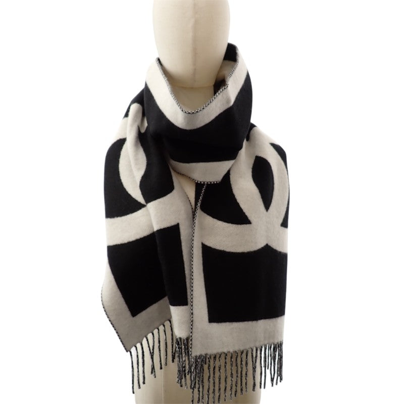シャネル CHANEL ココマーク カシミヤスカーフ AAB837-B23679-U8050 マフラー カシミヤ ブラック ホワイト レディース【中古】【Aランク】