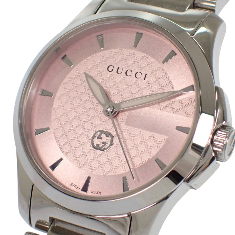 グッチ GUCCI Gタイムレス YA1265047 腕時計 ステンレススチール ピンク シルバー クオーツ ピンク文字盤 シルバー金具 レディース【中古】【SAランク】