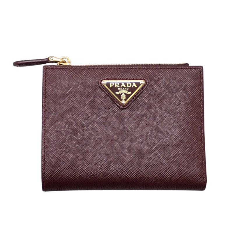 プラダ PRADA トライアングル 1ML050_QHH_F0007 二つ折り財布 サフィアーノ ボルドー バーガンディ ゴールド金具 レディース【中古】【ABランク】