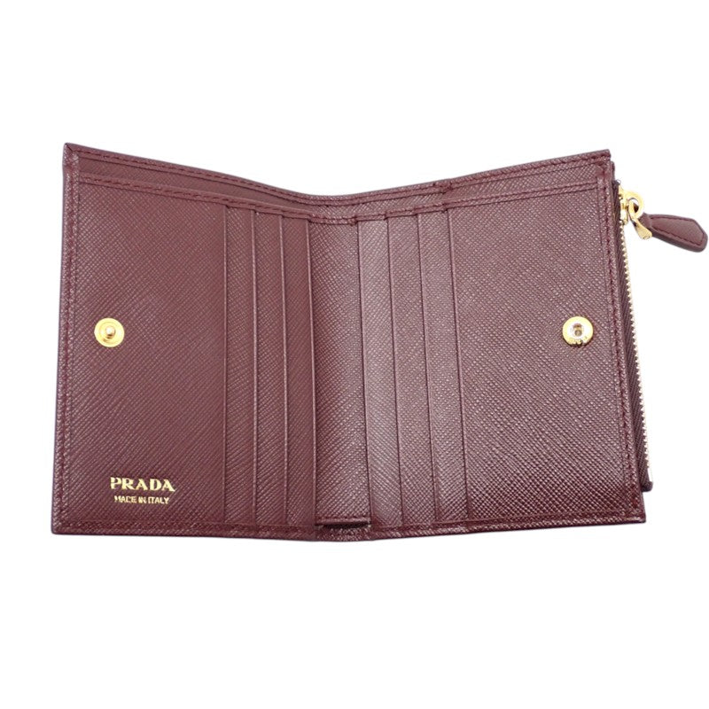 プラダ PRADA トライアングル 1ML050_QHH_F0007 二つ折り財布 サフィアーノ ボルドー バーガンディ ゴールド金具 レディース【中古】【ABランク】