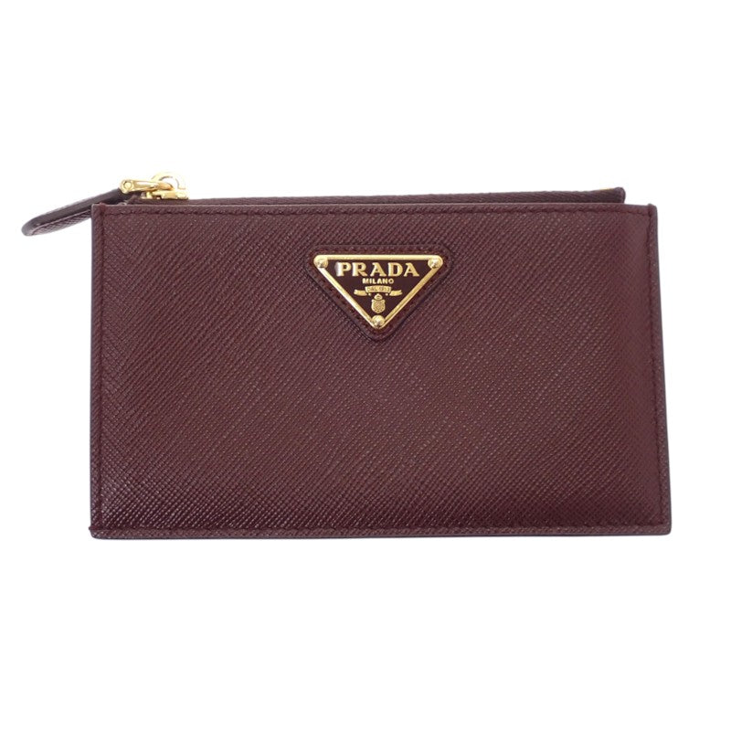 プラダ PRADA トライアングル 1MC086_QHH_F0007 カードケース サフィアーノ ボルドー バーガンディ ゴールド金具 レディース【中古】【Aランク】