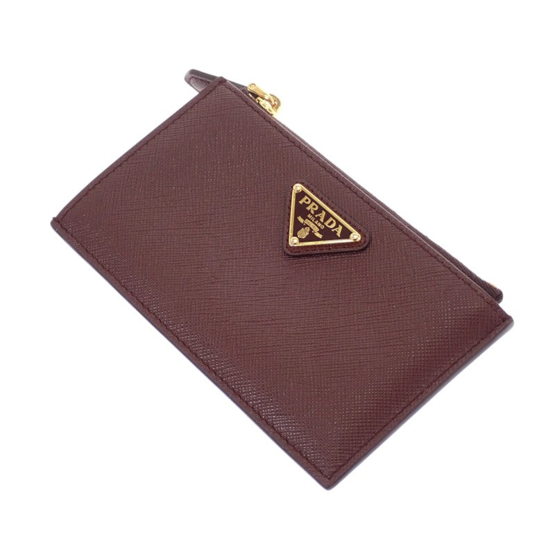 プラダ PRADA トライアングル 1MC086_QHH_F0007 カードケース サフィアーノ ボルドー バーガンディ ゴールド金具 レディース【中古】【Aランク】