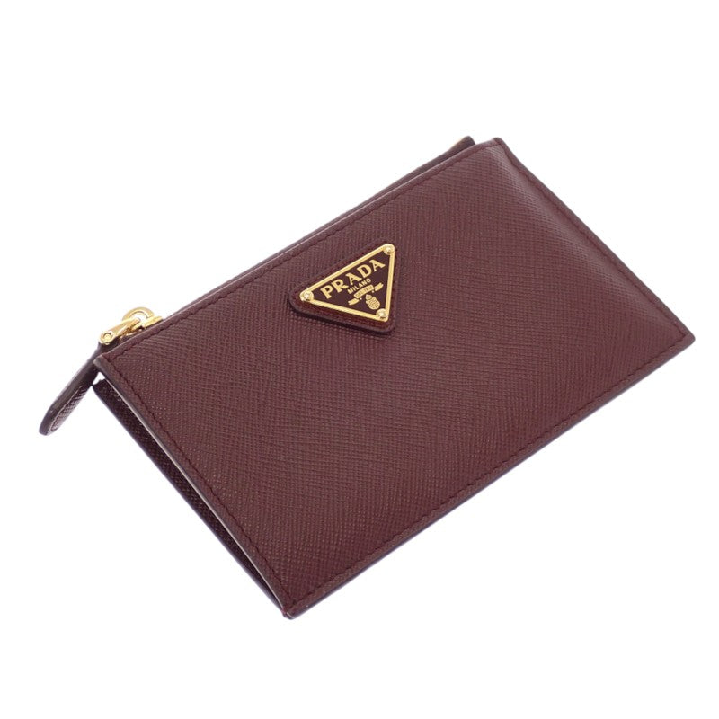 プラダ PRADA トライアングル 1MC086_QHH_F0007 カードケース サフィアーノ ボルドー バーガンディ ゴールド金具 レディース【中古】【Aランク】