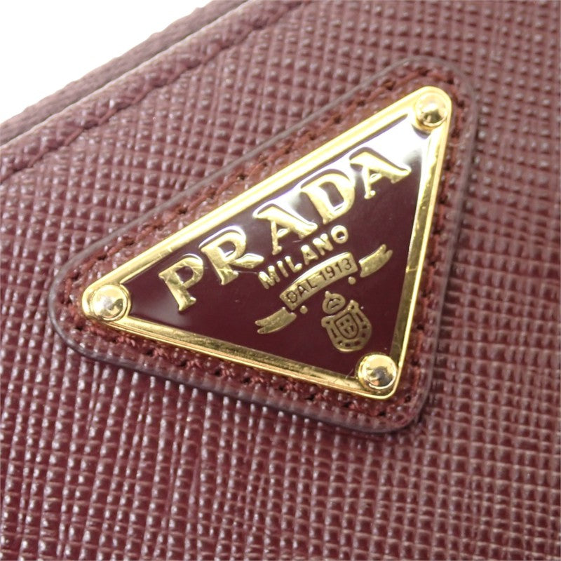 プラダ PRADA トライアングル 1MC086_QHH_F0007 カードケース サフィアーノ ボルドー バーガンディ ゴールド金具 レディース【中古】【Aランク】
