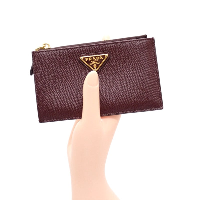 プラダ PRADA トライアングル 1MC086_QHH_F0007 カードケース サフィアーノ ボルドー バーガンディ ゴールド金具 レディース【中古】【Aランク】