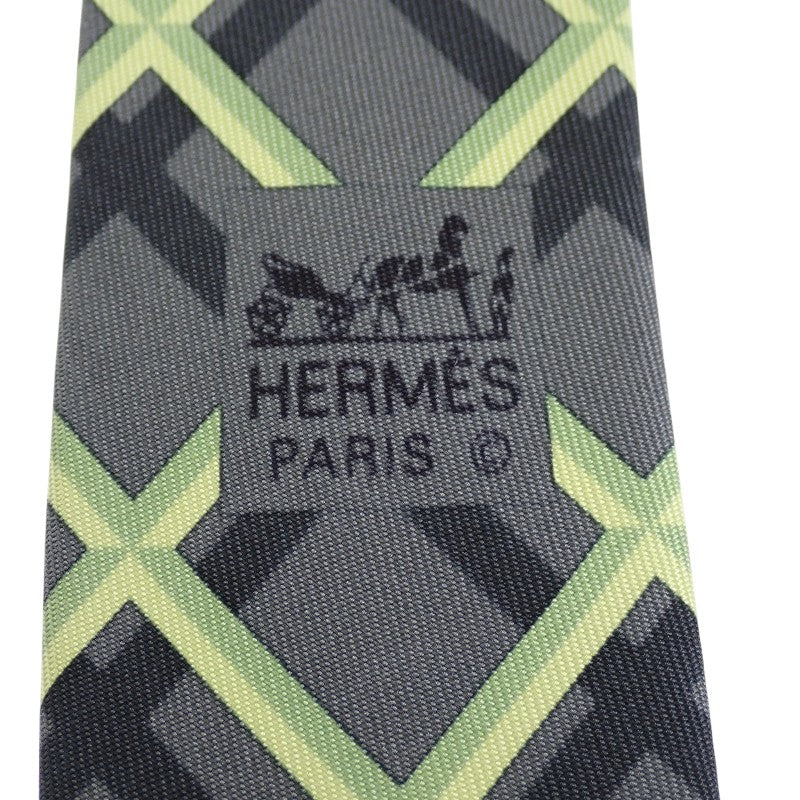 エルメス HERMES チェック柄 5309TA ネクタイ シルク グレー イエロー