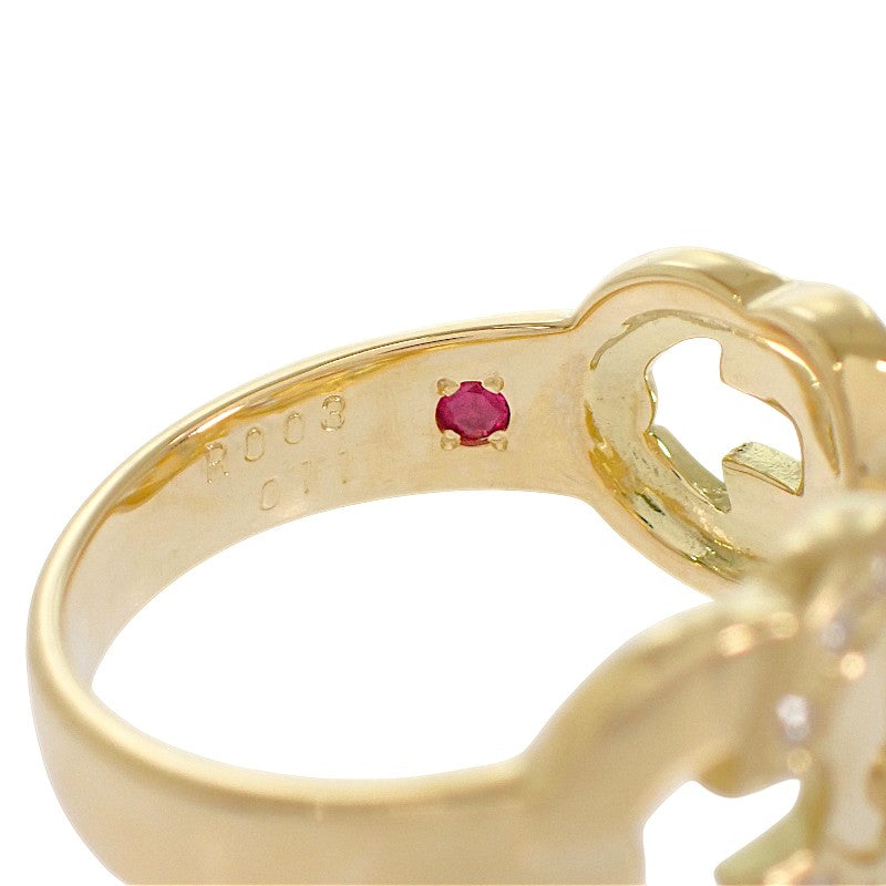【Negotiating/Orders Not Accepted from Unauthorized Buyers】Celine CELINE Macadam Ring K18 Yellow Gold Diamond Ruby Size 13 Women's Men's 【Used】【A Rank】
