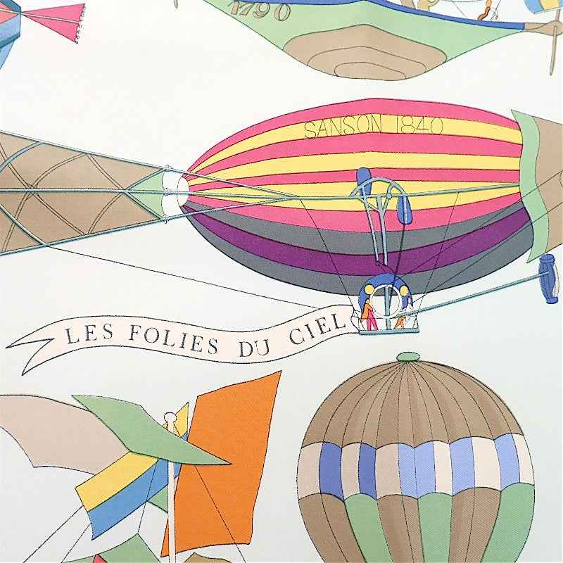エルメス HERMES カレ90 Les Folies du Ciel スカーフ シルク グレー