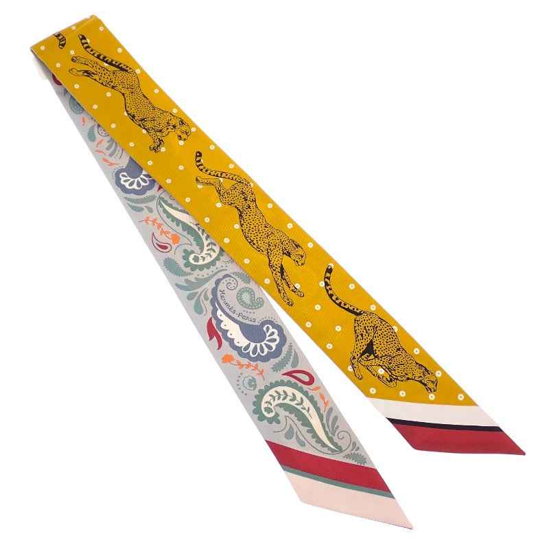 エルメス HERMES ツイリー GUEPARDS BANDANA H064179S_03 スカーフ シルク グリペール×ルージュアッシュ イエロー レディース【中古】【Aランク】