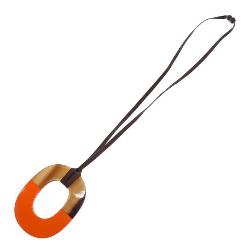 エルメス HERMES イムスGM ネックレス バッファローホーン ラッカーウッド オレンジ ブラウン レディース【中古】【ABランク】