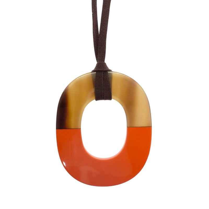 エルメス HERMES イムスGM ネックレス バッファローホーン ラッカーウッド オレンジ ブラウン レディース【中古】【ABランク】