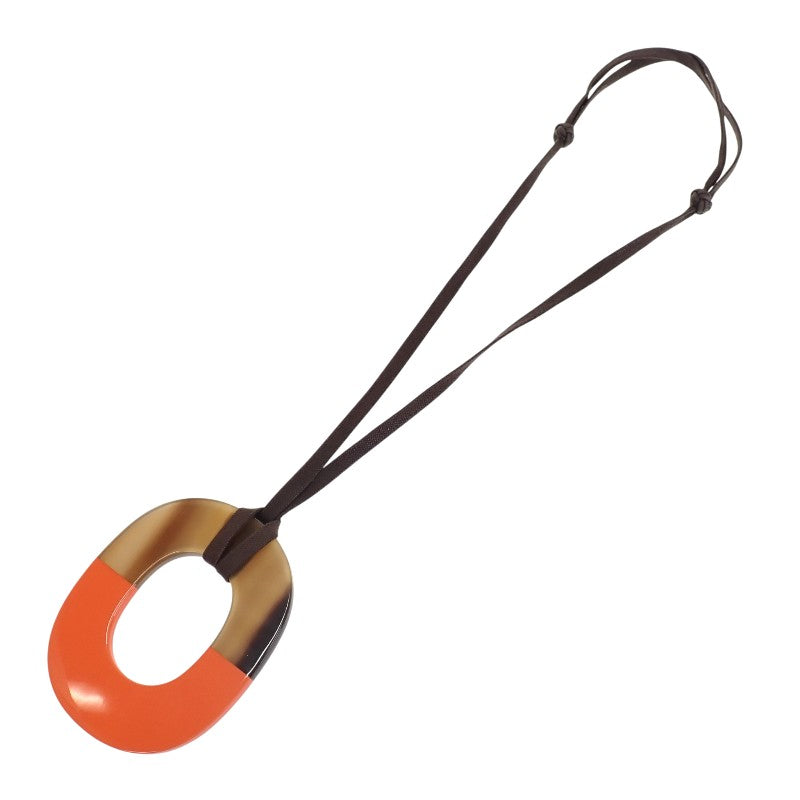 Hermes IMS GM Necklace Buffalo Horn Lacquer Wood Orange Brown Women's [Used] [AB Rank]