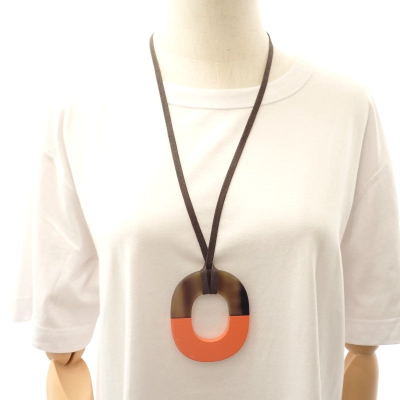 Hermes IMS GM Necklace Buffalo Horn Lacquer Wood Orange Brown Women's [Used] [AB Rank]