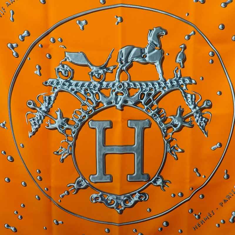 エルメス HERMES カレ90 VIF ARGENT スカーフ シルク オレンジ