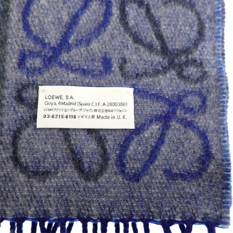 ロエベ LOEWE チェッカーボード スカーフ F810487X17 マフラー ウール カシミヤ ブルー レディース メンズ【中古】【Aランク】