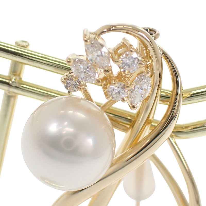 ミキモト MIKIMOTO パール ブローチ K18イエローゴールド 白蝶真珠 ダイヤモンド レディース【中古】【Aランク】