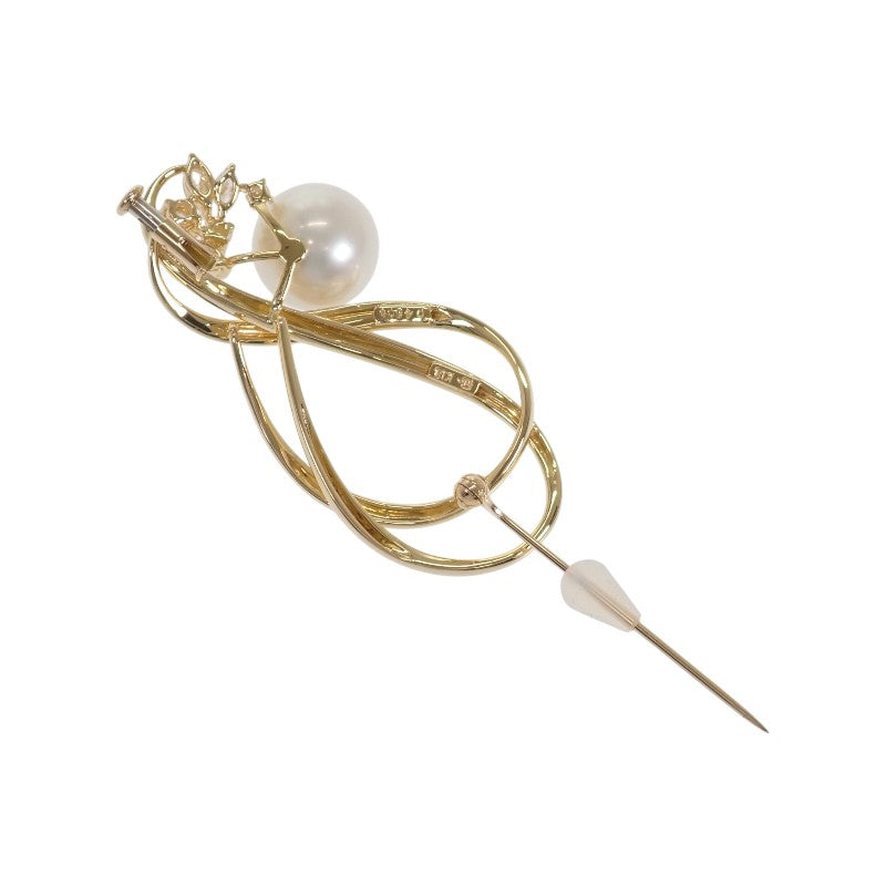 ミキモト MIKIMOTO パール ブローチ K18イエローゴールド 白蝶真珠 ダイヤモンド レディース【中古】【Aランク】