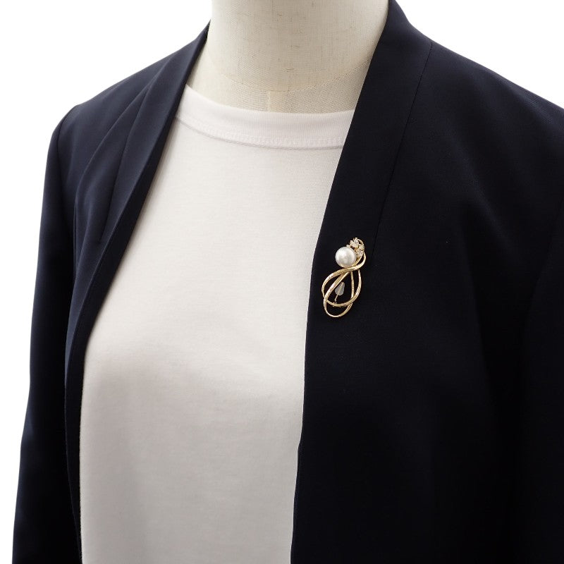 ミキモト MIKIMOTO パール ブローチ K18イエローゴールド 白蝶真珠 ダイヤモンド レディース【中古】【Aランク】
