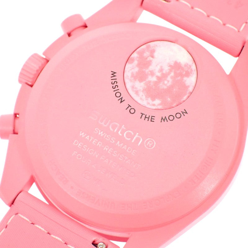 オメガ OMEGA スウォッチ SWATCH ミッショントゥザピンク ムーンフェイズ 限定 S033P700 腕時計 セラミック ナイロン クオーツ ホワイト文字盤 メンズ レディース【中古】【Aランク】