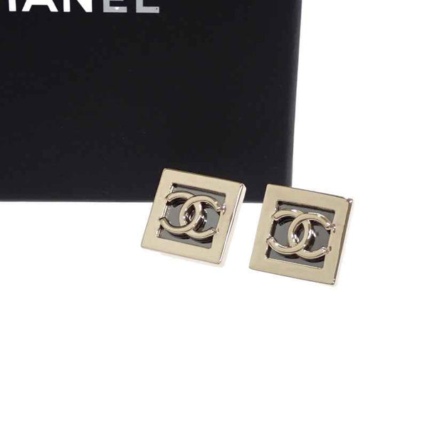 シャネル CHANEL CCスクエア ココマーク ロゴ A23B刻印 ピアス メタル ゴールド ブラック レディース【中古】【Aランク】