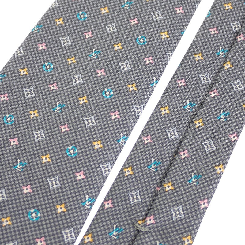 ルイヴィトン LOUIS VUITTON クラヴァット・モノグラムハーロー M76610 ネクタイ シルク グレー マルチカラー メンズ【中古】【SAランク】